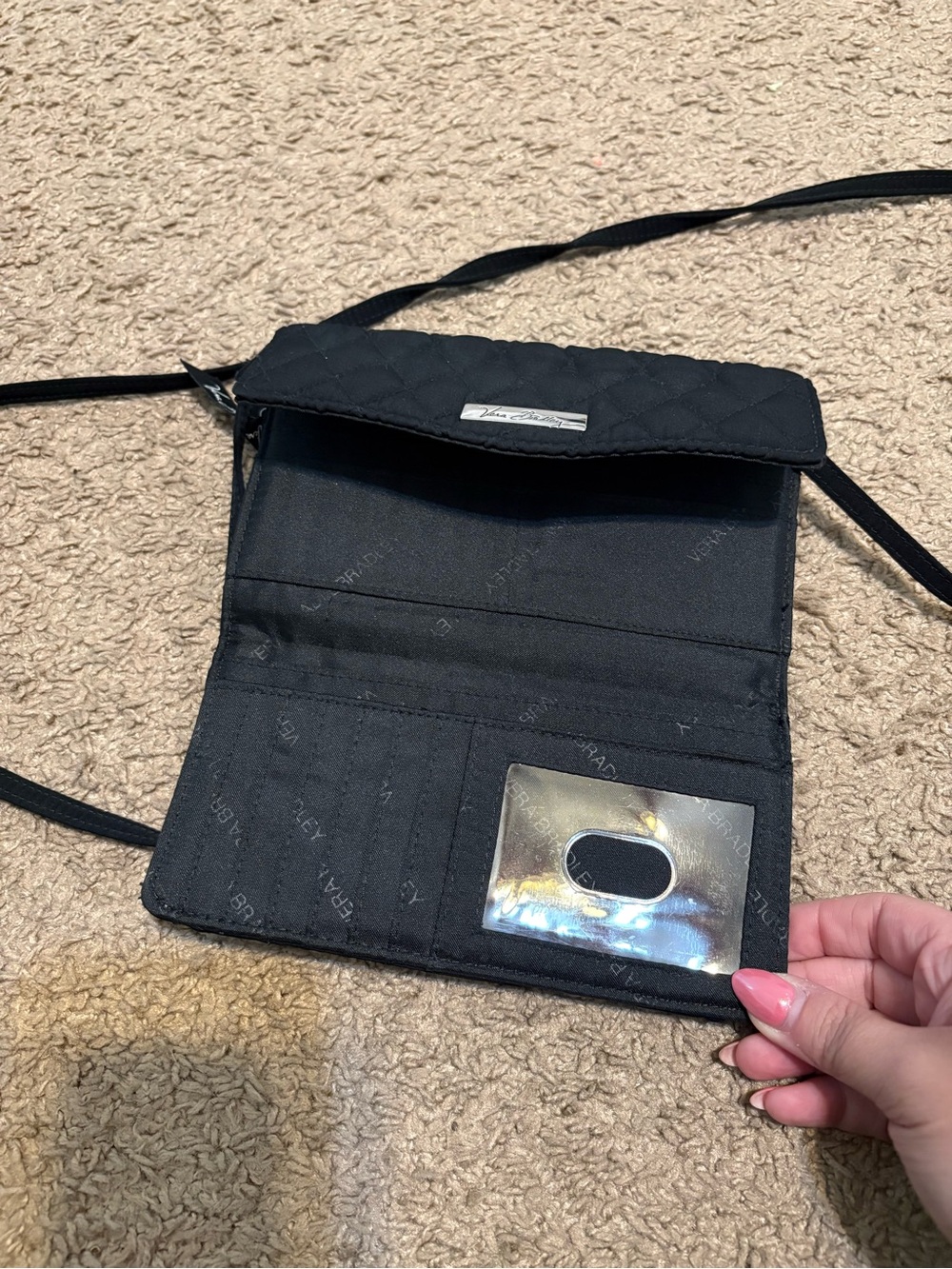 Vera Bradley Black Quilted Passport Crossbody Wallet